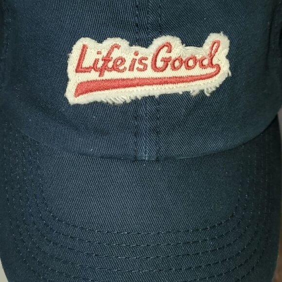 Life is Good Embellished Adjustabl A Tattered Chill Ballyard Script BaseBall Hat - Picture 2 of 12